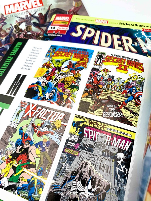 Marvel-Meilensteine Stickeralbum in den Heftserien Spider-Man, Avengers und Deadpool