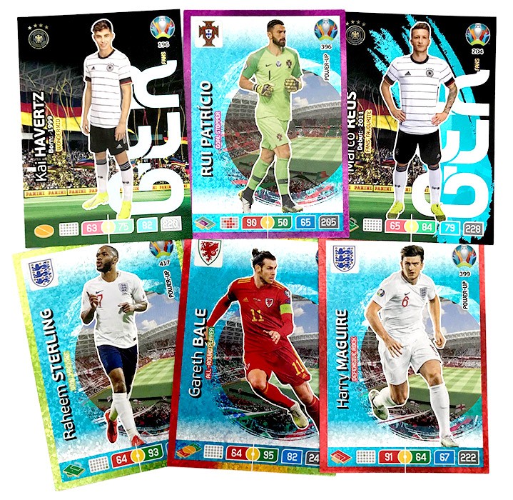 Abbildung von sechs Cards der UEFA Euro 2020 Adrenalyn XL