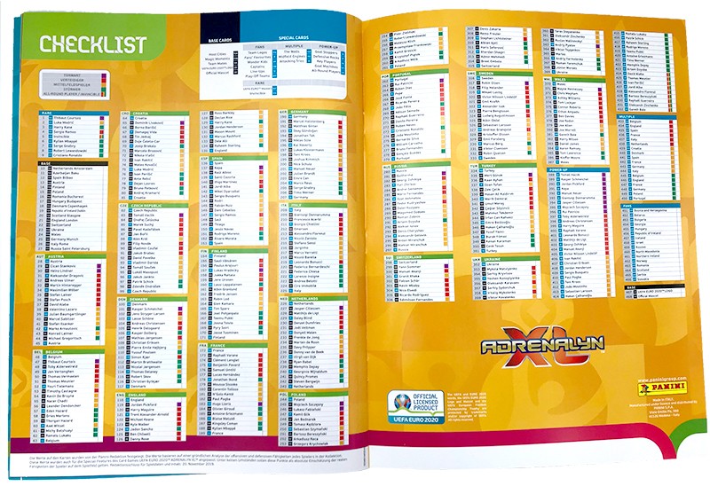 UEFA Euro 2020 Adrenalyn XL - Sammlermagazin Checkliste