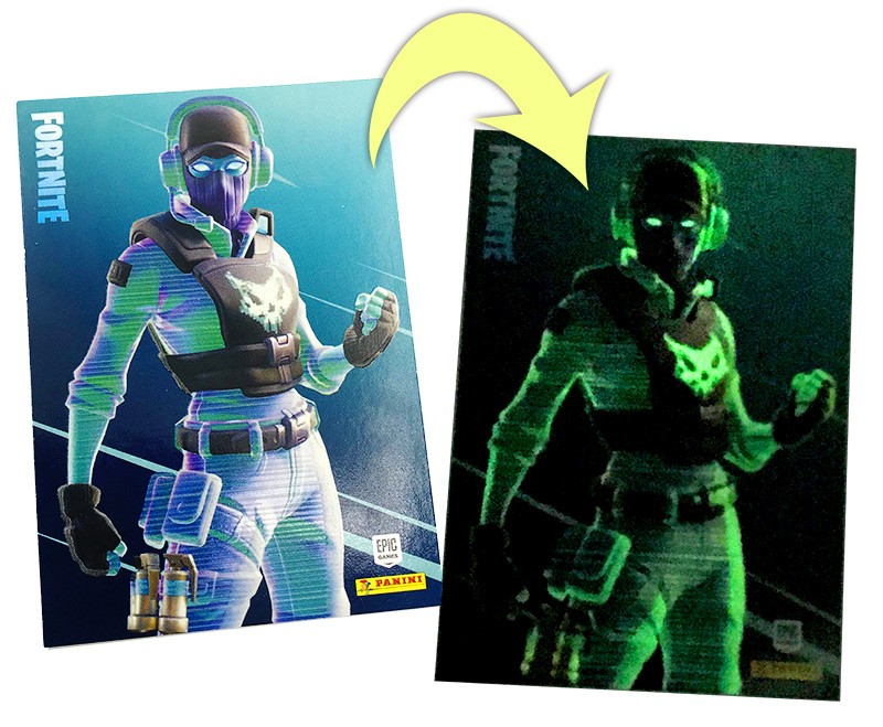 Fortnite Reloaded Trading Cards - Beispiel der Special Cards Glow-in-the-Dark Effekt