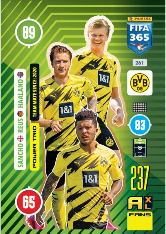 Abbildung von Power Trio Card Reus, Haaland, Sancho der FIFA 365 Adrenalyn XL 2021